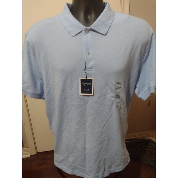 New Club Room Pique Polo Shirt Stretch Performance Blue Short Sleeve XL NWT - Picture 1 of 12